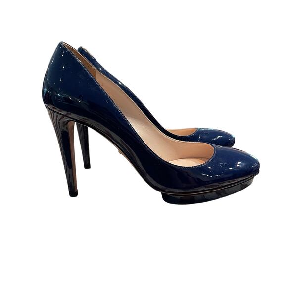 Prada Royal Calzature Donna Pumps Navy Blue Patent Leather Womens 36.5 / US 6.5 - Picture 3 of 10